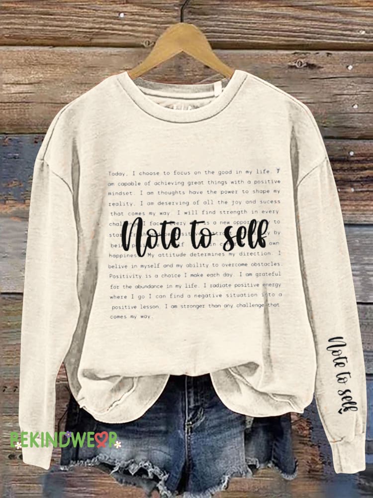 Note To Self Printed Casual Sweatshirt Beige / S
