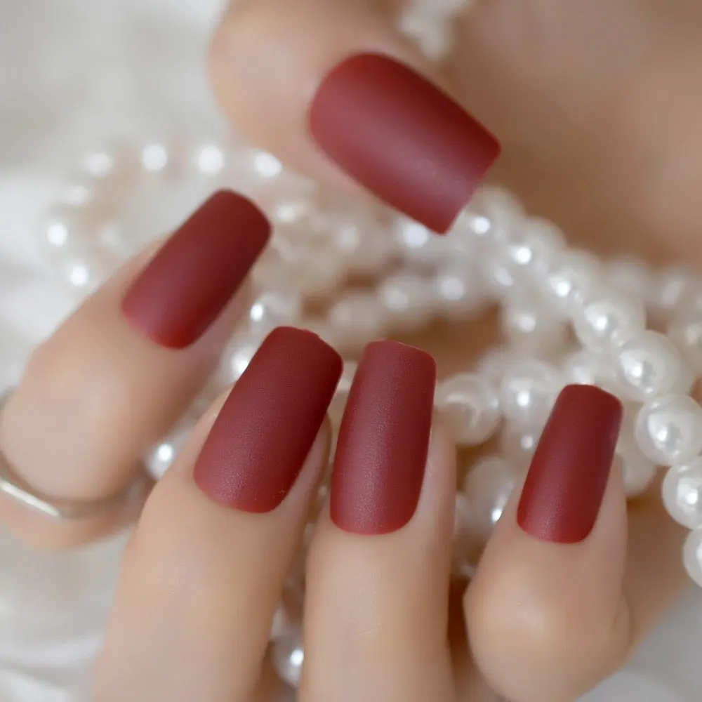 Medium Long Matte Fake Nails White Matt Solid Color Nail Tips Square Acrylic Fignernails 24-Nail Inspo
