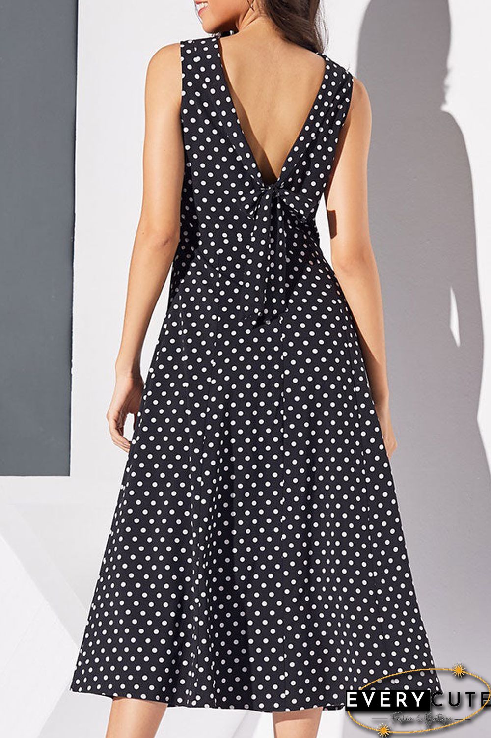 Vintage Polka Dot Sleeveless Maxi Dress