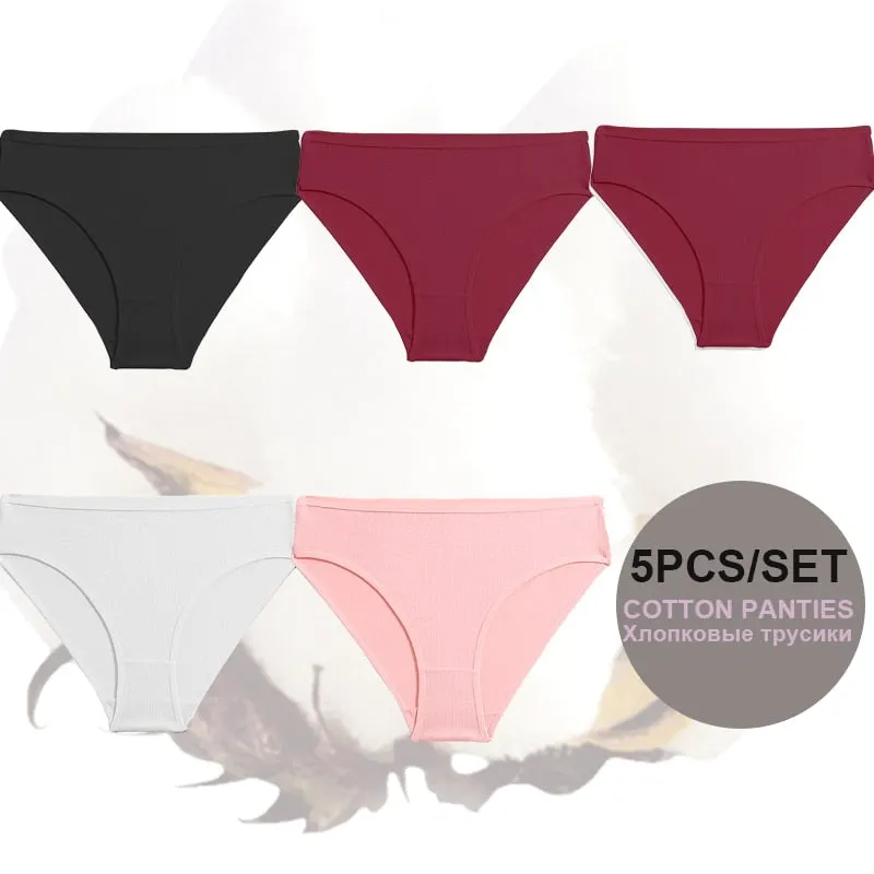 FINETOO 5PCS/Set Lingerie Cotton Women Panties Lingerie S-XL Briefs Sexy Ladies Intimates Underwear Female Pantys New Underpants