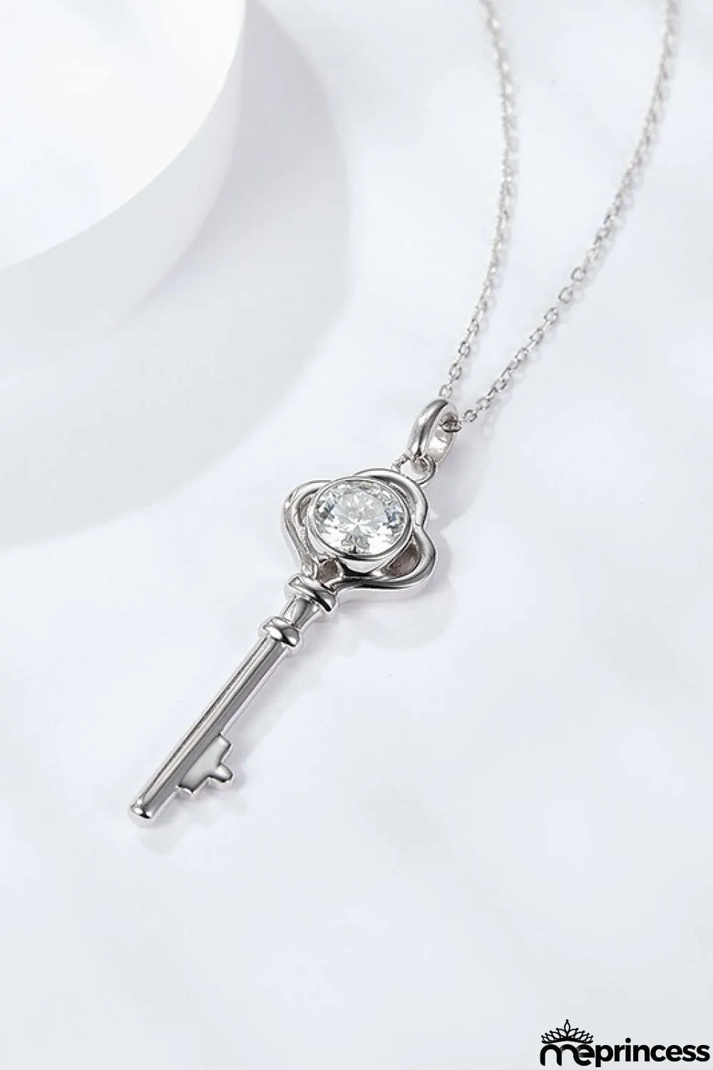 925 Sterling Silver 1 Carat Moissanite Key Pendant Necklace