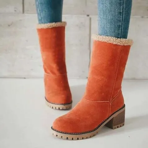 New Women Boots Winter Outdoor Keep Warm Fur Boots Waterproof Women's Snow Boots Thick Heel With Round Head Short Boot 1103