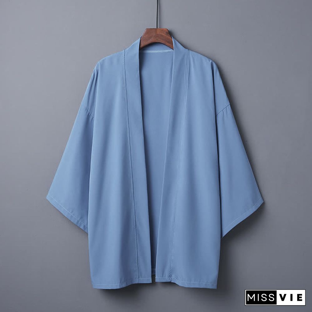 Vintage Pure Color Casual Cardigan Kimono Outerwear