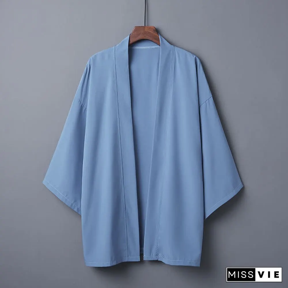 Vintage Pure Color Casual Cardigan Kimono Outerwear