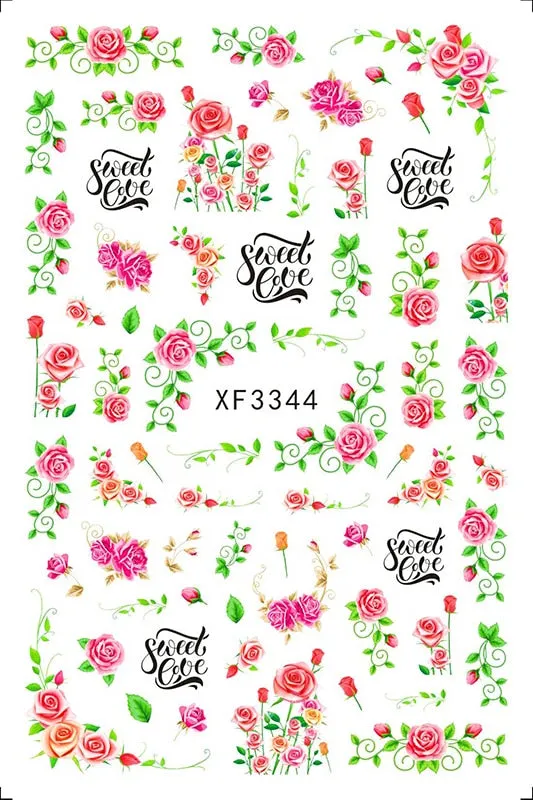 3D Nail Art Stickers Manicure Decoration Design Nail Art Decal Green Clover Leaf Nail Art Designer Decals Beautiful Flower