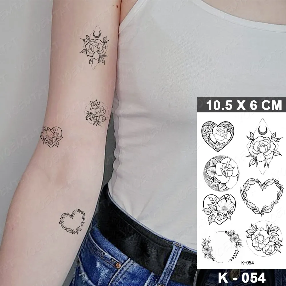 Waterproof Temporary Tattoo Sticker Black Point Line Sunflower Geometric Rose Flash Tatoo Fake Tatto For Body Art Women Men