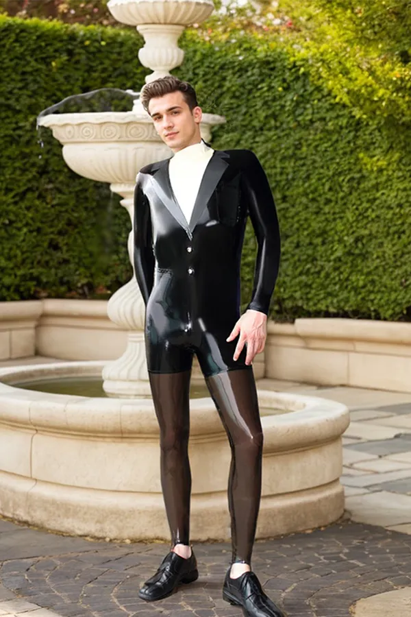 Men Latex Catsuits Dapper Dan Neck Entry