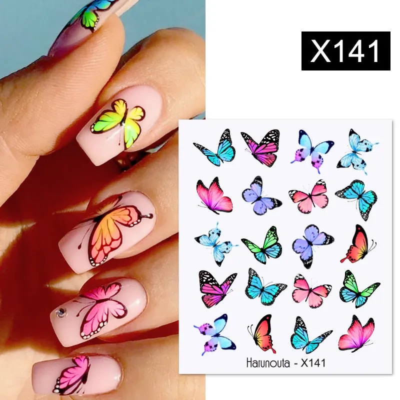 Harunouta Water Decals Ink Blooming Flower Leaves Transfer Nail Stickers Butterfly Love Heart Design Slider Watermark Decoration-Nail Inspo