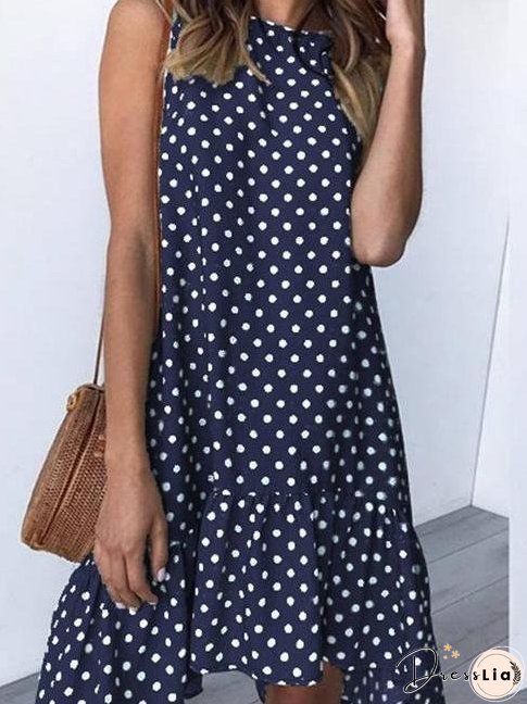 Loose Round Neck Sleeveless Polka Dot Ruffle Dress
