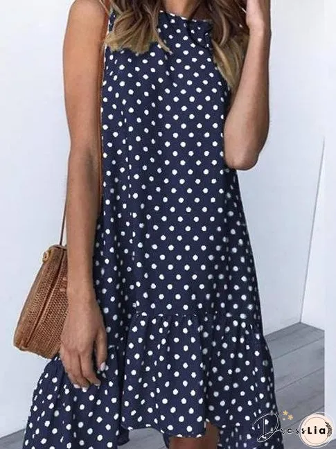 Loose Round Neck Sleeveless Polka Dot Ruffle Dress