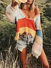 Contrast Color Plunging Long Sleeves Sweater Tops