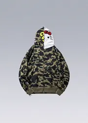 トップス BAPE X HELLO KITTY CAMO FULL ZIP HOODIE Hello Kitty x Bape Green Camo Hoodie