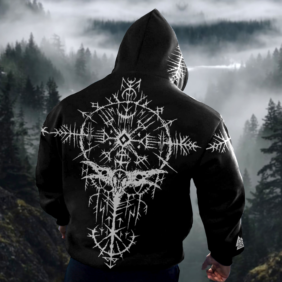Men's Tribal Bird Bones Viking Ethnic Graphics Hoodie