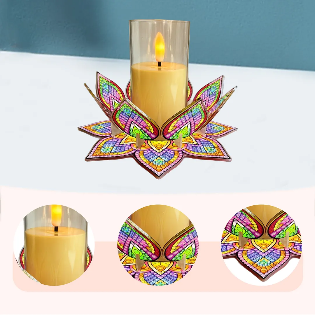 Mandala Lotus-A Acrylic DIY Diamond Painting Candle Holders Without Candles Crystal Painting Tealight Candle Stand Table Centerpiece for Adults Beginners Home Party Decor