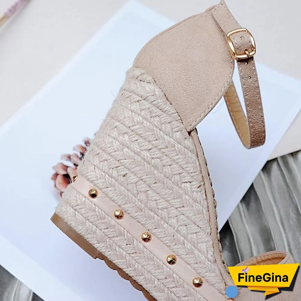 Women Platform Sandals High Heels Ankle Strap Sandals Rivet Casual Shoes