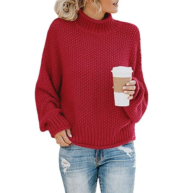 Uveng Uveng Women's WISH Turtleneck Long Sleeve Jumper Loose Casual Knit Sweater Women