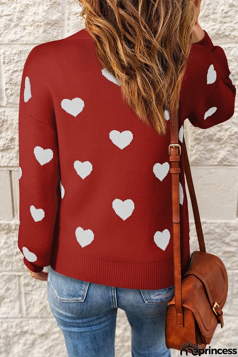 Heart Pattern Ribbed Trim Knit Sweater