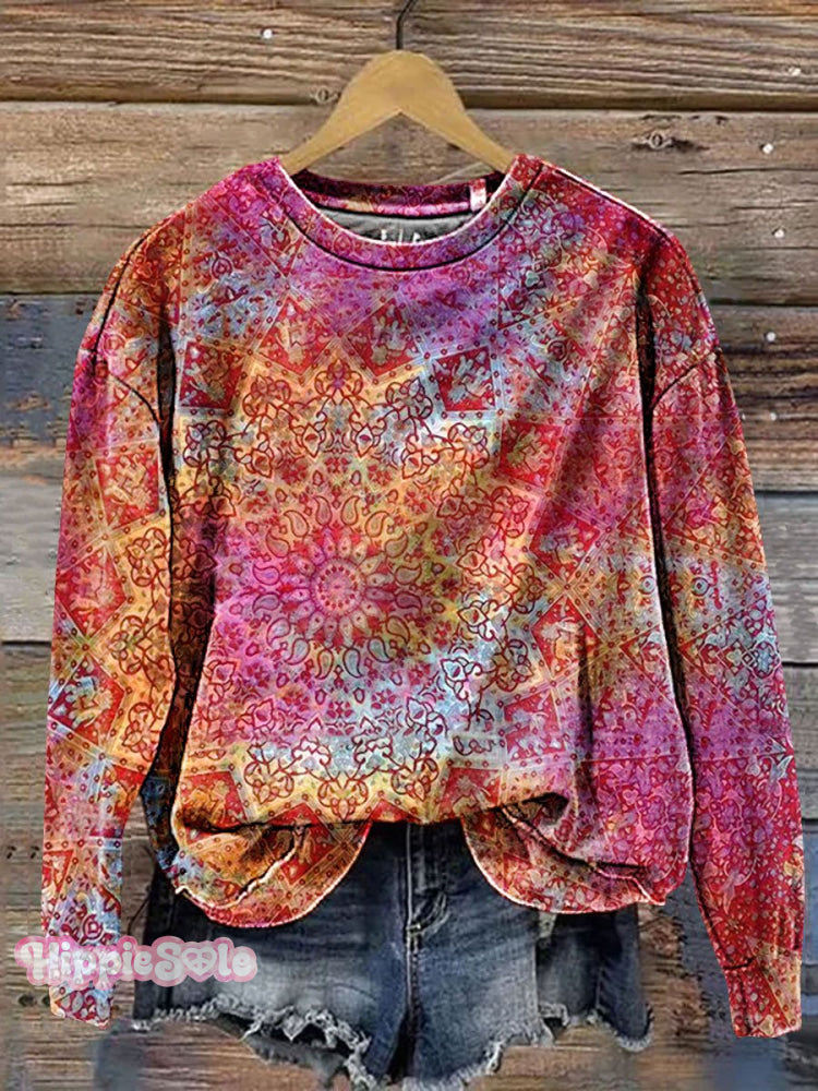 Vintage Boho Art Print Casual Sweatshirt Multicolor / S