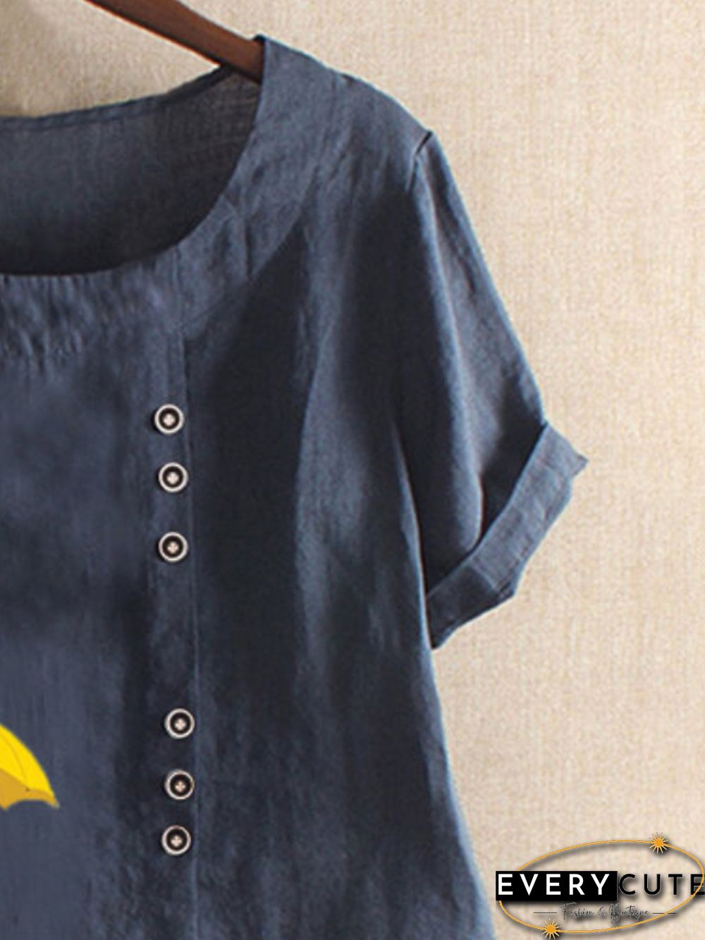 Navy Blue Casual Round Neck T-shirt