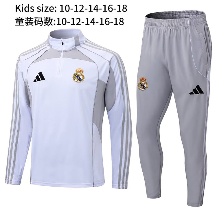 2025-26 Real Madrid White and Grey Suit - Children's Version