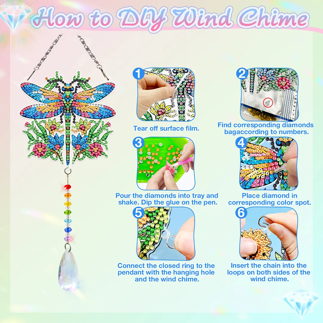 2Pcs Garden Dragonfly DIY Double-Sided Diamond Painting Hanging Kits Diamond Painting Suncatcher Craft Kit for Home Garden Wall Decor Gift