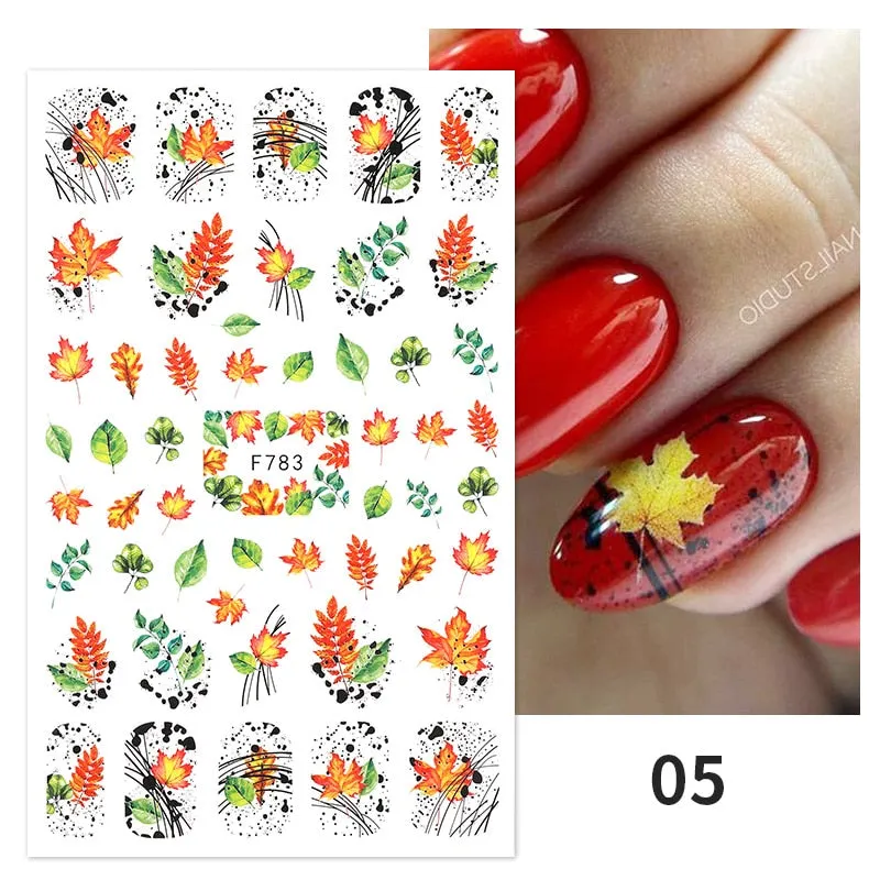 1PC Fall Leaf Flowers Line 3D Nail Sticker Mape Leaves Waves Pattern Decals Slider DIY Nail Art Decoration Wraps For Manicures-Nail Inspo