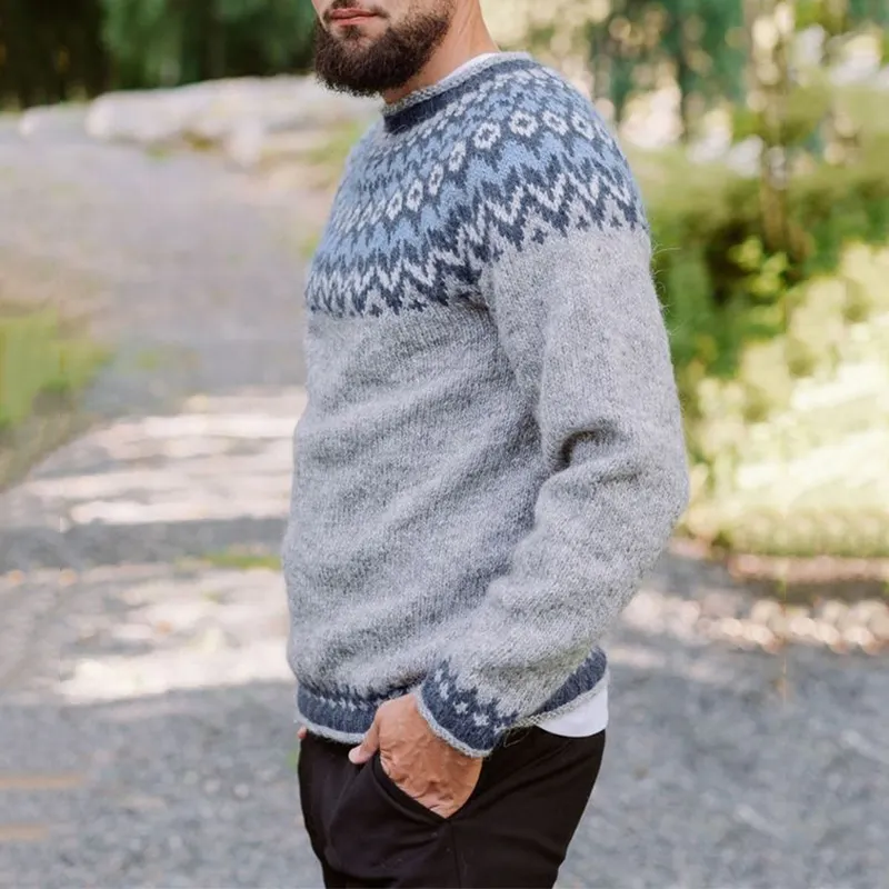Vintage Askegr&aring; Knit Jacquard Crew Neck Sweater（Unisex）