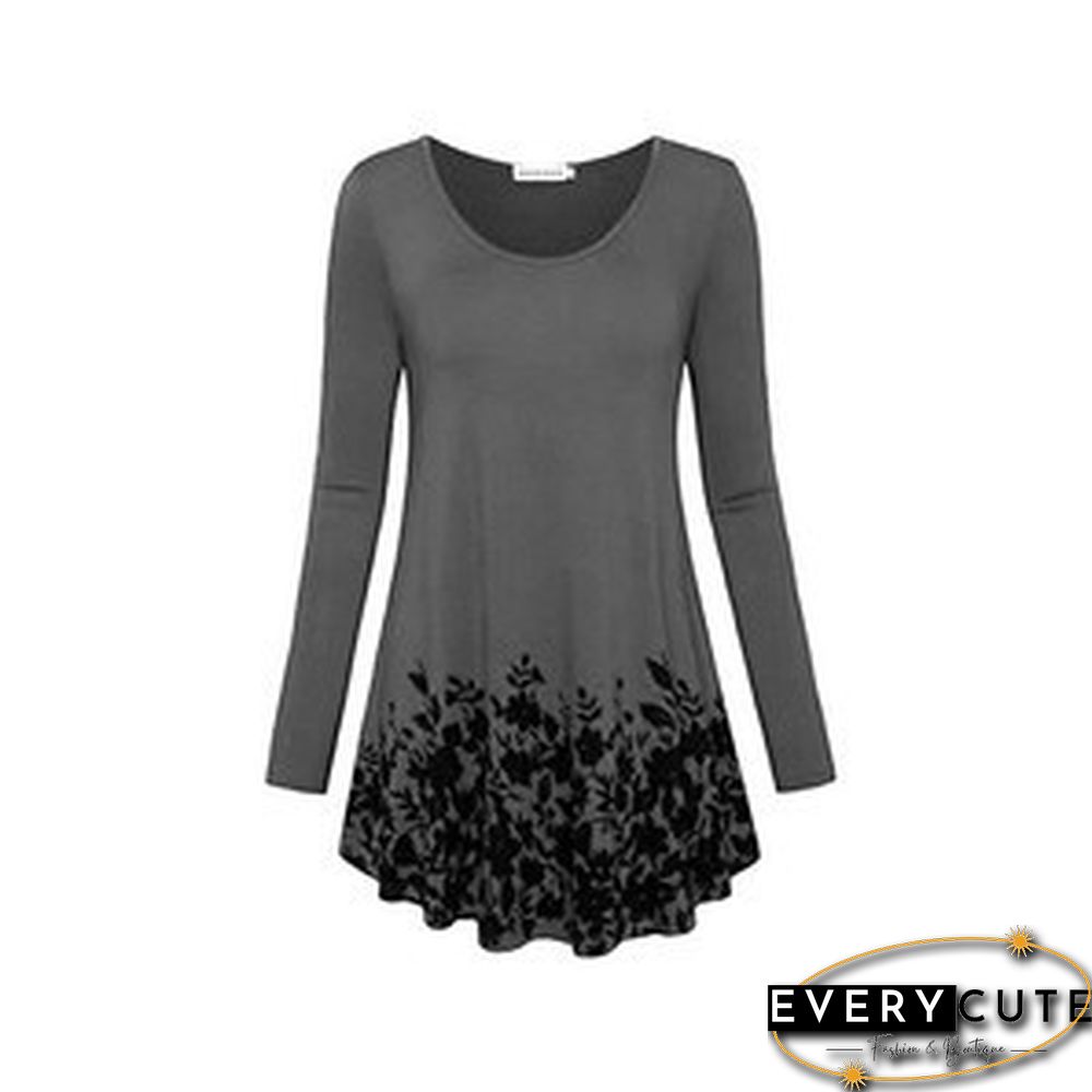 Women Autumn Fashion Floral Printed Tunics Women Basic Long Sleeve Casual Tops T-Shirt
