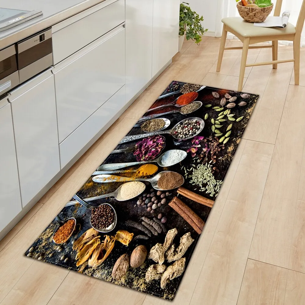 Seasoning Pattern Kitchen Floor Mat Home Entrance Doormat Bedroom Living Room Decoration Long Carpet Hallway Bath Anti-Slip Rugs