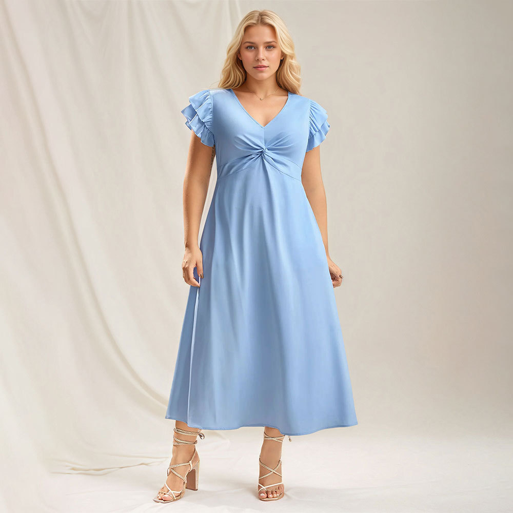 Women's Plus Size Sky Blue Twist Front Midi Dress