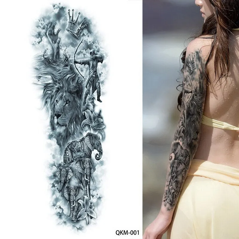 large temporary tattoos for women men full arm tattoo sticker sleeve thigh big body art decal black waterproof fake tatoo flower