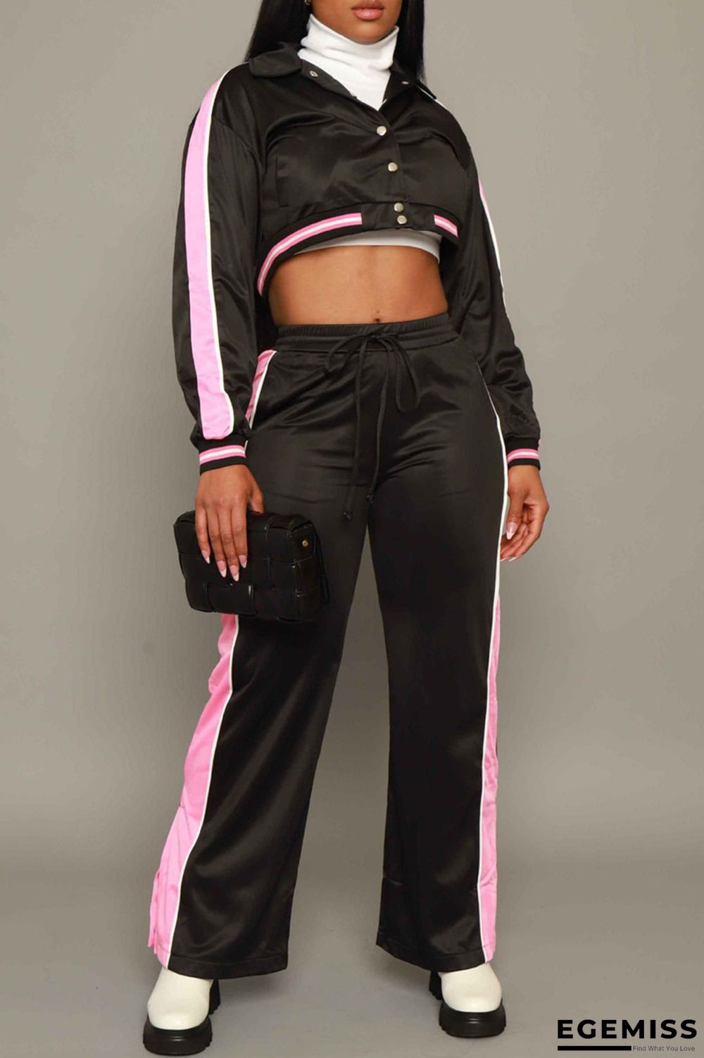 Black Casual Solid Make Old Turndown Collar Long Sleeve Two Pieces | EGEMISS