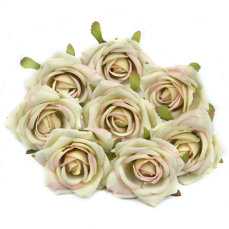 5pcs 7cm Large European Retro Silk Artificial Rose Flower Heads For Wedding Party Home Decoration DIY Garden Crafts Fake Flowers