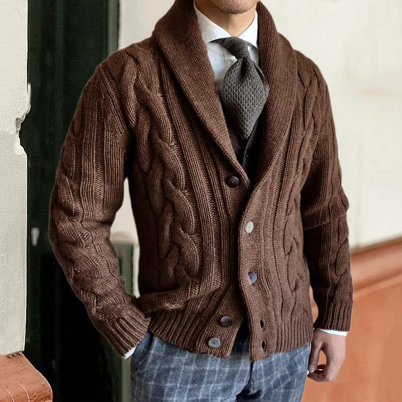 Man's Vintage Button Lapel Casual Cozy Sweater