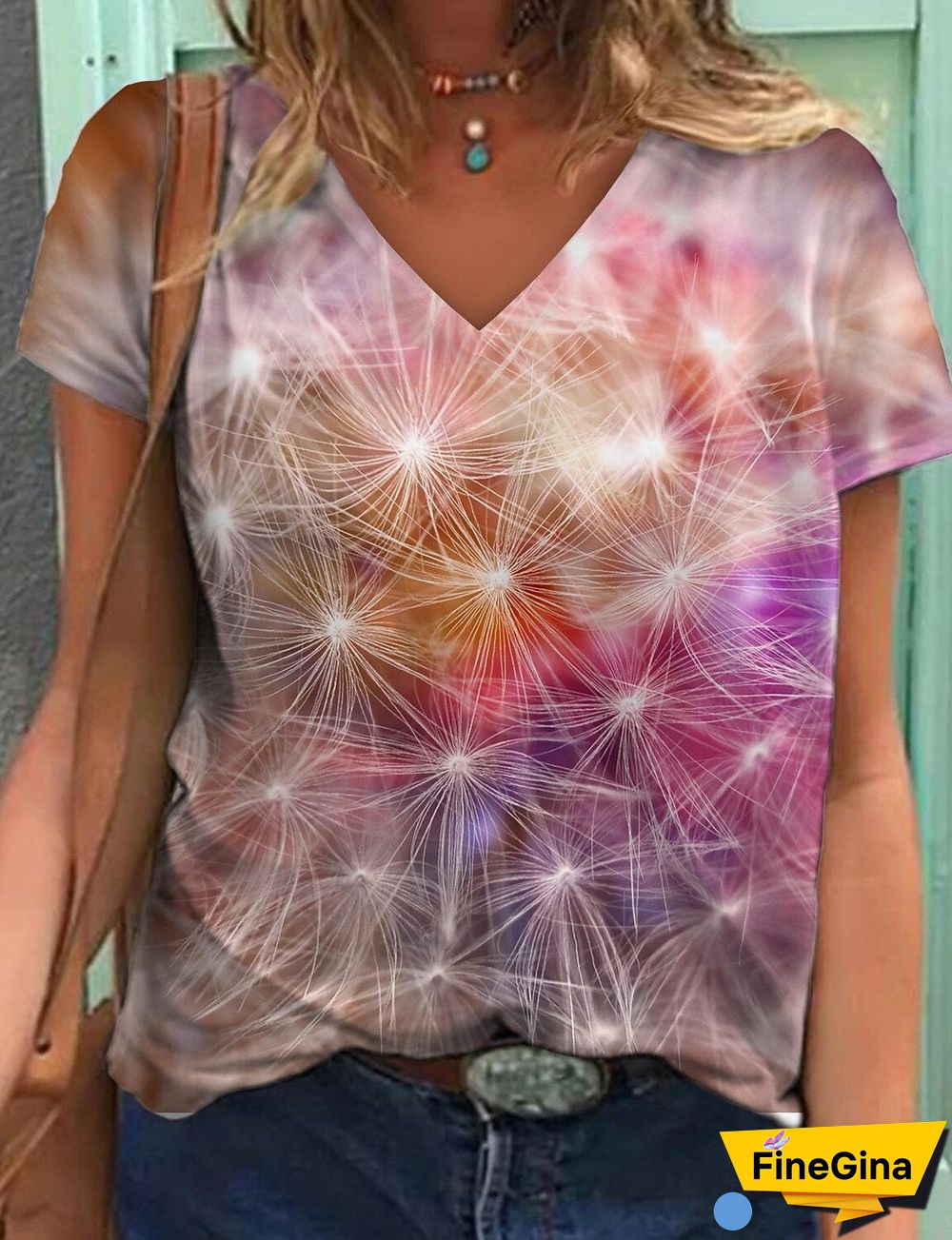 Loose V Neck Printed Shirt