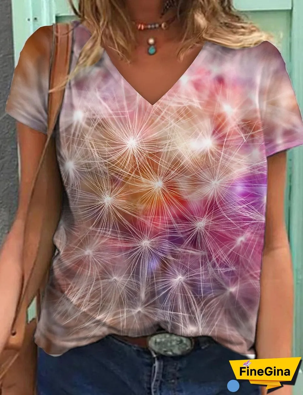Loose V Neck Printed Shirt