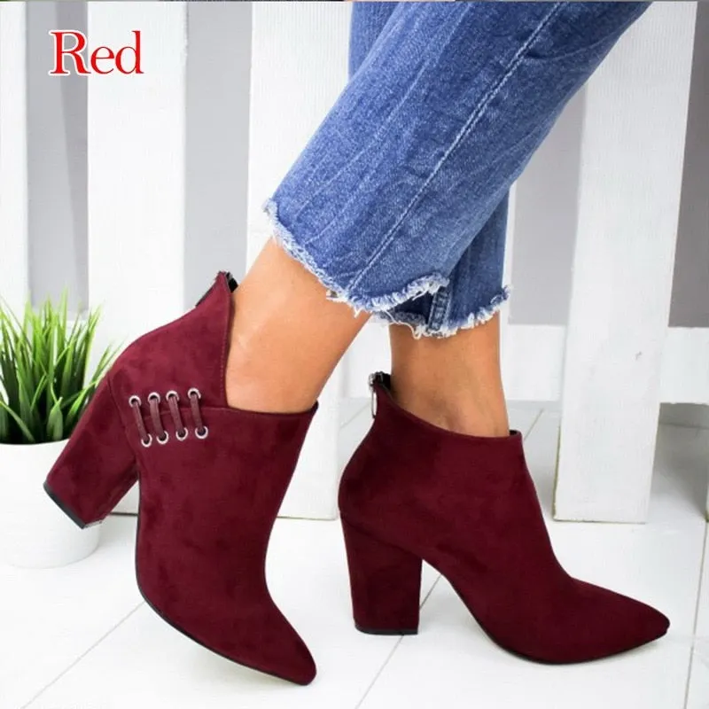 Women Ankle Boots 2021 Fashion Boots Woman Autumn Winter Pointed Toe High Heels Zipper Female Shoes Booties Females Botas Mujer