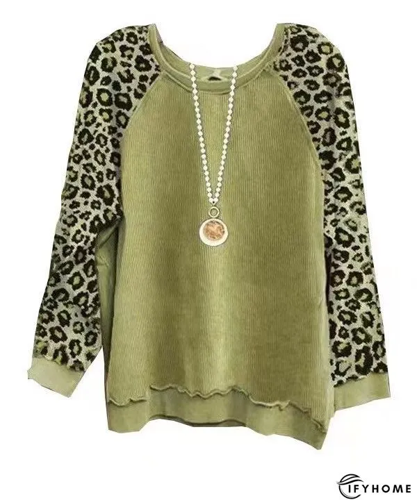 Long Sleeve Casual Crew Neck Leopard T-shirt | IFYHOME