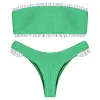 2019 New Bikinis Women Frilled Textured Strapless Bikini Set Swimsuits Swimwear Padded Low Waist Ruffles Bandeau Swimming Suit