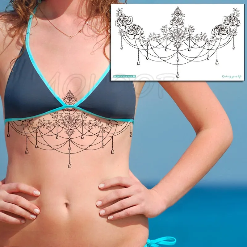 Temporary Tattoo Sticker Totem Flower Arrow Color Sexy Chest Back Fake Tatoo Waterproof Flash Tatto Body Art for Woman Girl