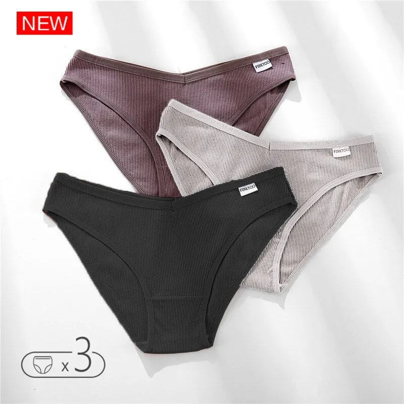 FINETOO Cotton Panty 3Pcs/lot Solid Women's Panties Comfort Underwear Skin-friendly Briefs Women Sexy Low-Rise Panty Intimates