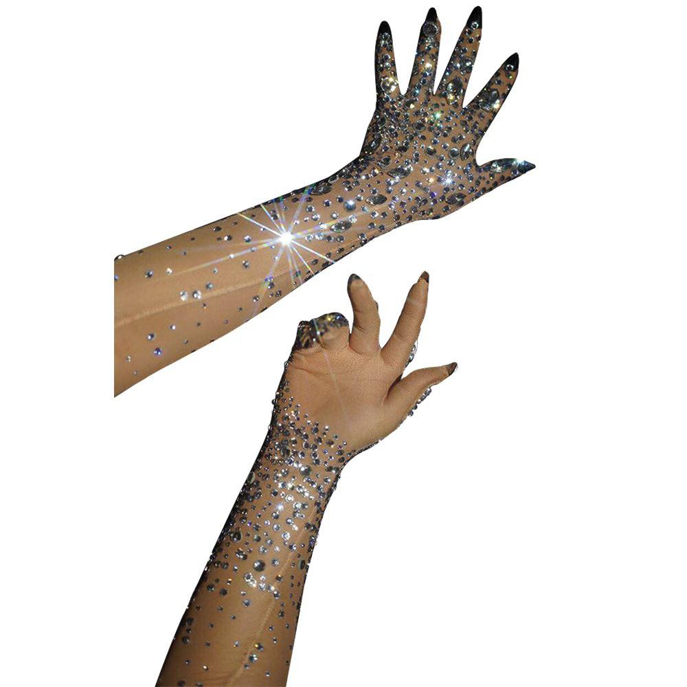 GOOSHOE Women Rave Festival Stage For Accessories Crystal Rhinestone Diamond Hand Long Gloves