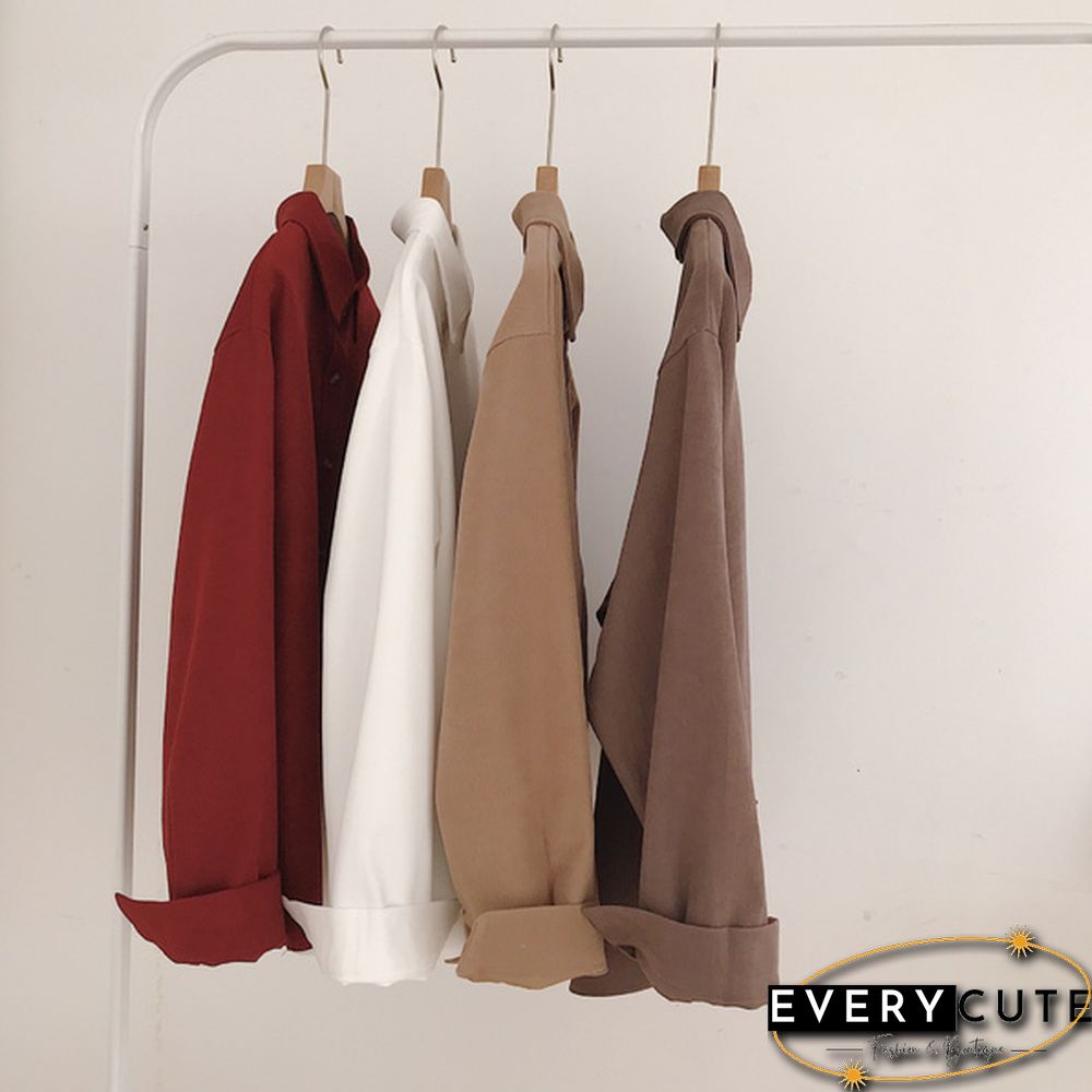 Corduroy Shirts Frosted Shirts Womens Tops and Blouses Long Sleeve Spring Ladies Solid Loose Boyfriend Style Shirt