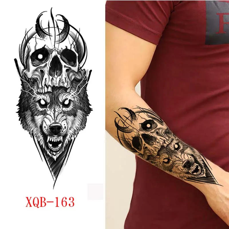 Sdrawing Forest Animal Temporary Tattoos for Men Wolf Tattoo Stickers Tiger Skull Skeleton Fake Tattoo for Women Arm Sleave