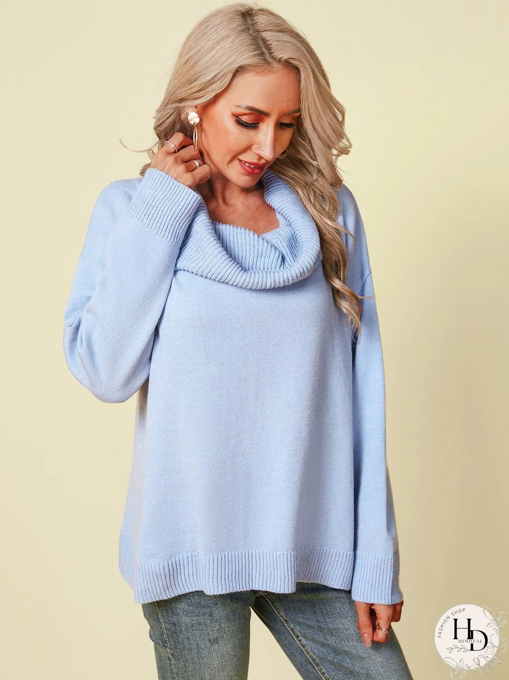 Women Casual Plus Size Tops Tunic Cowl Neck Sweater
