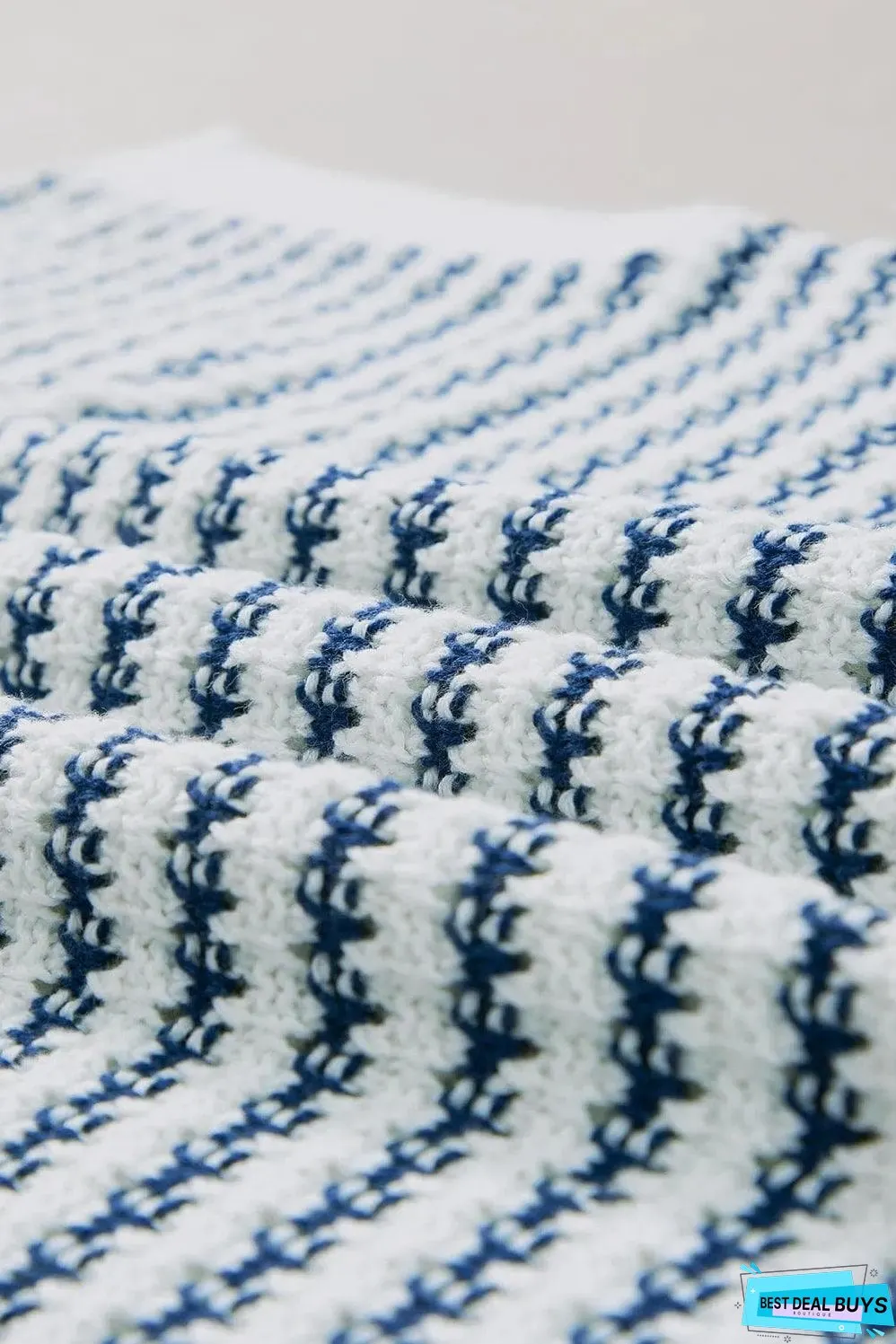 Blue Stripe Ribbed Trim Loose Fit Knitted Sweater Vest
