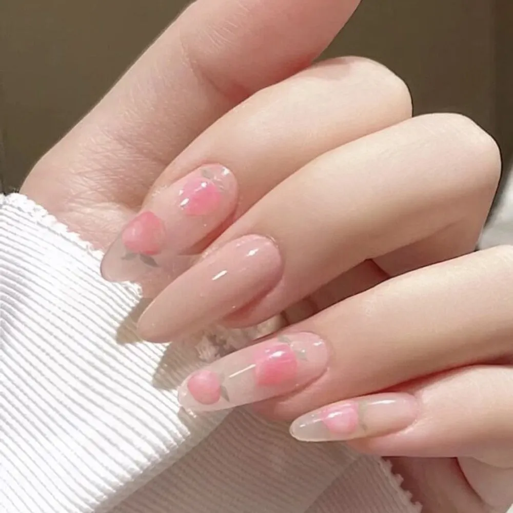 24Pcs Detachable False Nails Long Ballerina Artificial Fake Nails Full Cover Jelly Red Coffin Nail Tips DIY Manicure Tool-Nail Inspo