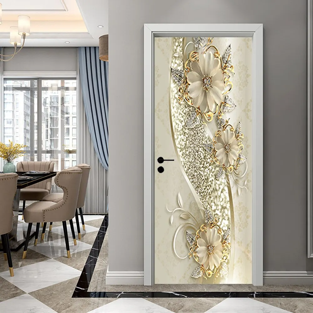 Athvotar 3D Mermaid Watercolor Scales Door Sticker Self Adhesive Wallpaper DIY Renovation Waterproof Poster Home Decor Decal