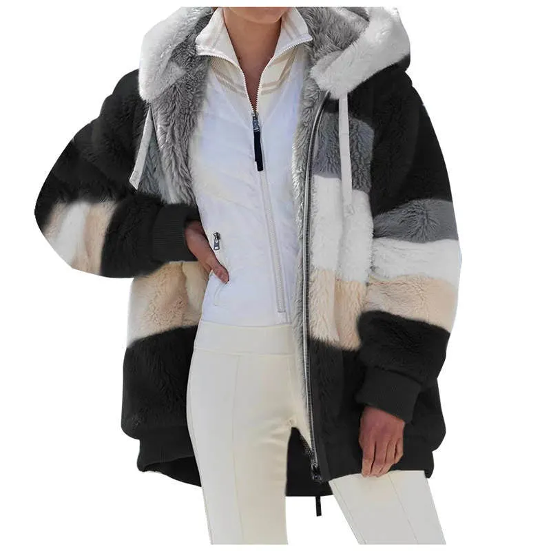 Women's jacket 2021 long-sleeved new loose plush multicolor hooded jacket fall clothes for women jacket women