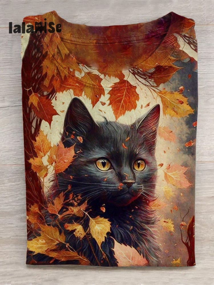 Unisex Cat Art Print Casual T - Shirt Colorful / S